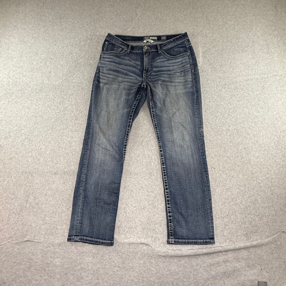 BKE Nolan Straight Leg Jeans Mens 36x32 Blue Medium Wash Contrast Stitch Denim